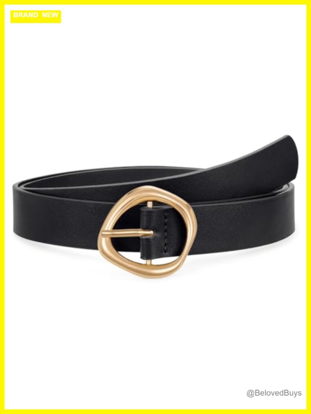 Faux Leather Belt with Gold Buckle Adjustable Fit for Jeans Pants
